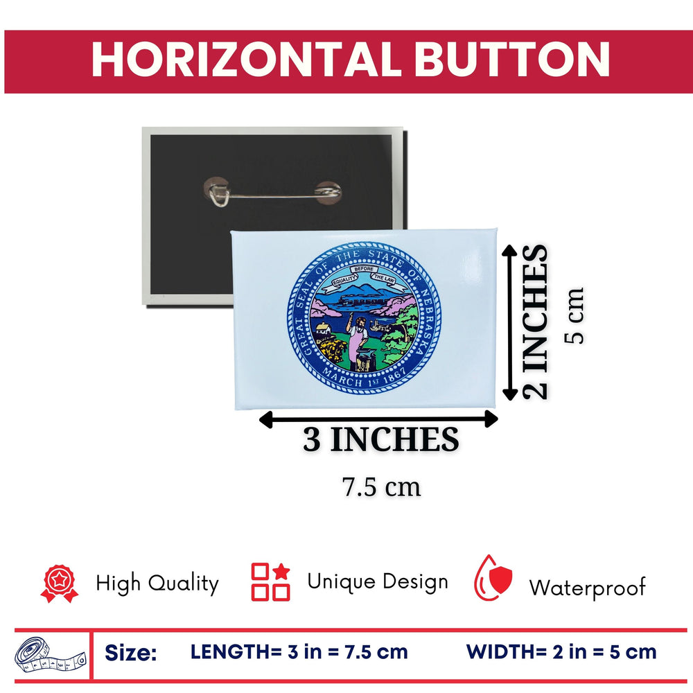 Horizontal Button - State Seal Nebraska - USA