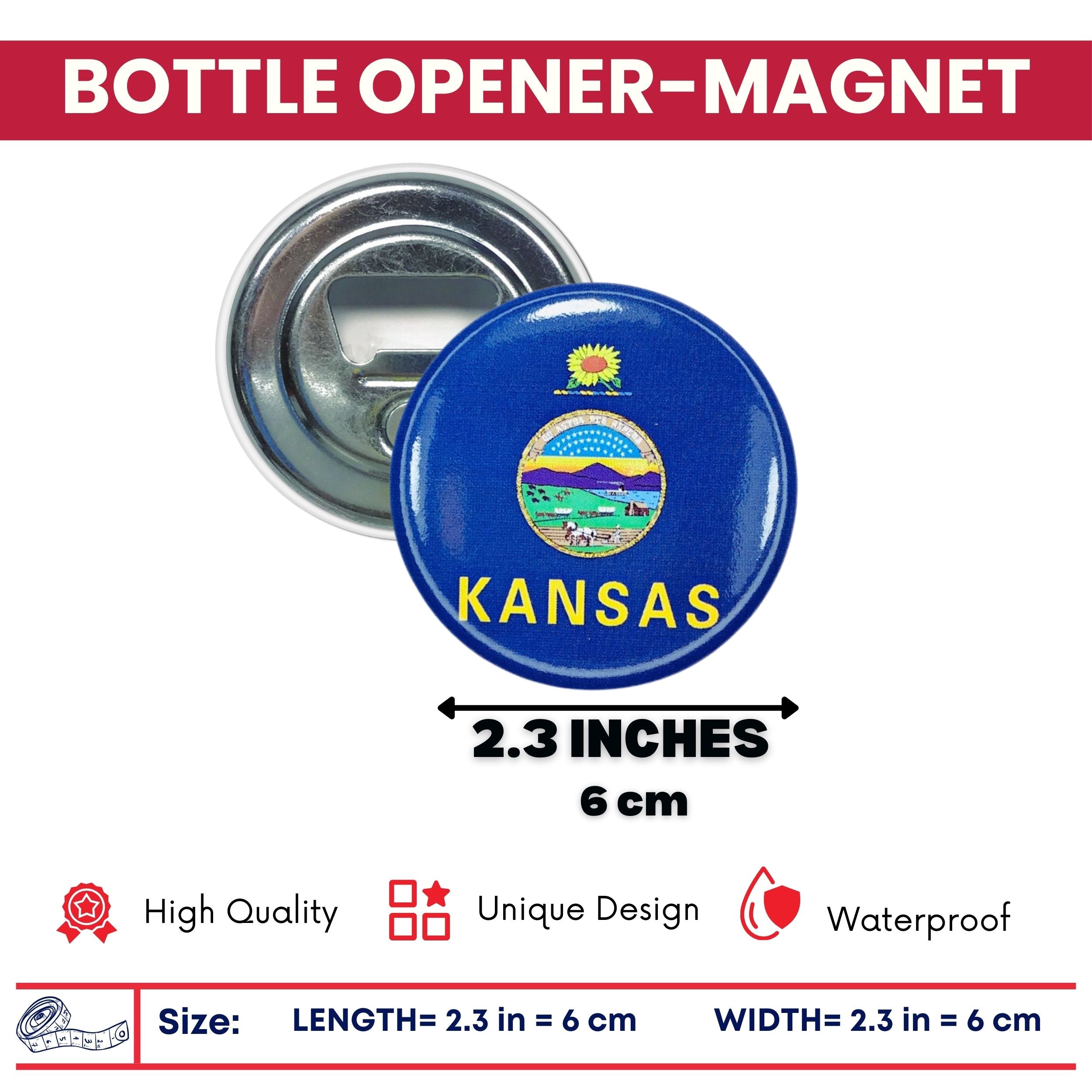 Bottle Opener-Magnet - State Flag Kansas - USA