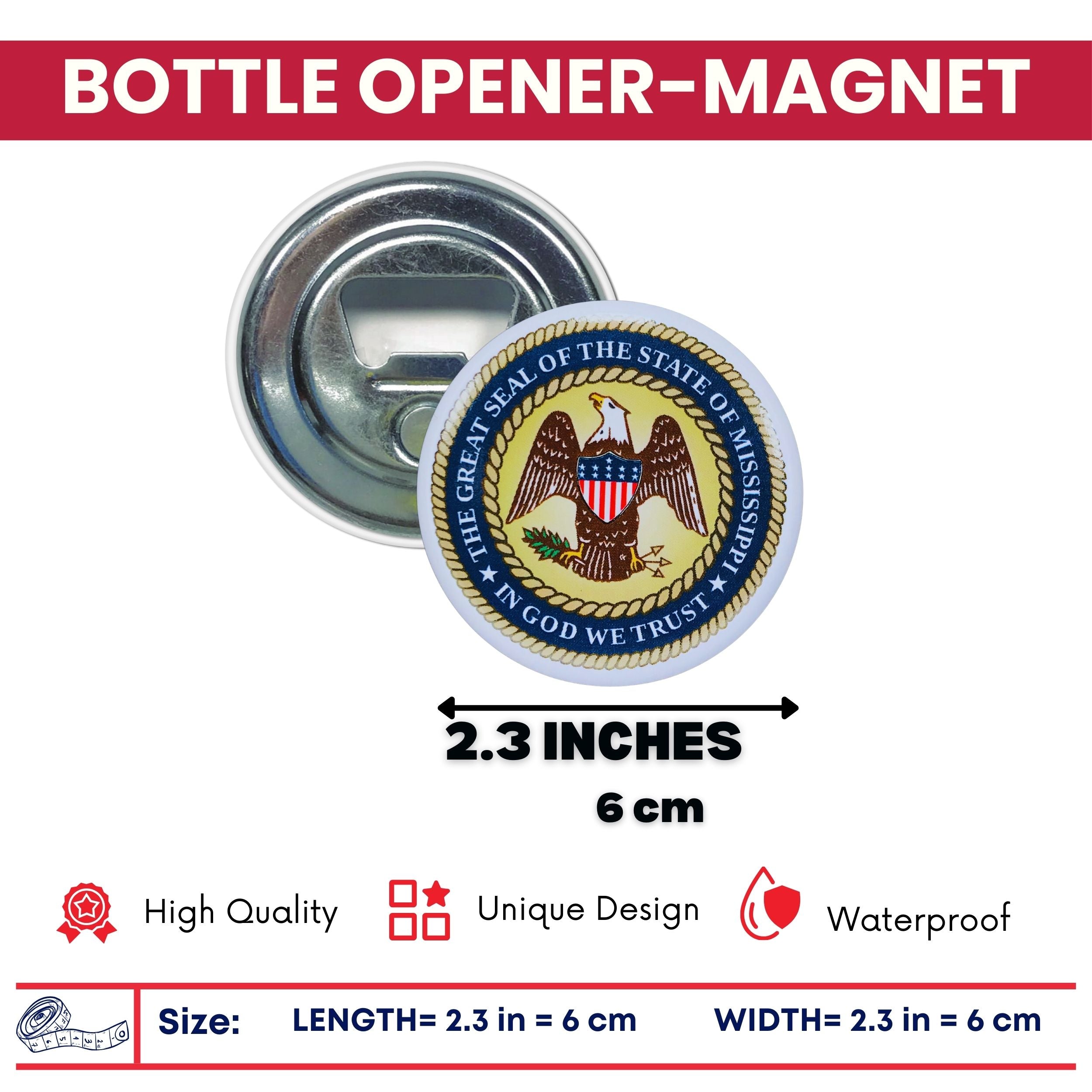 Bottle Opener - Magnet - State Seal Mississippi - USA