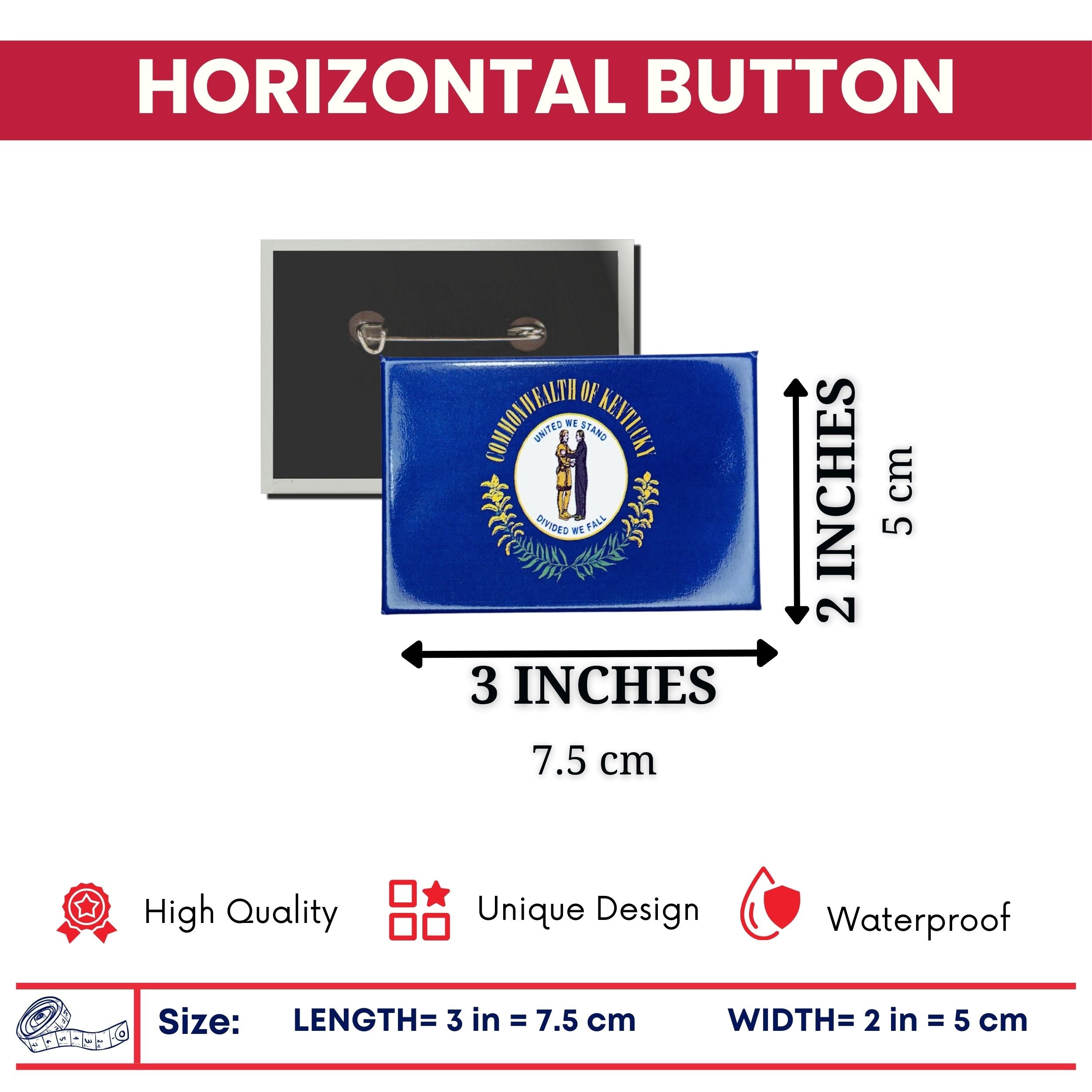 Horizontal Button - State Flag Kentucky - USA