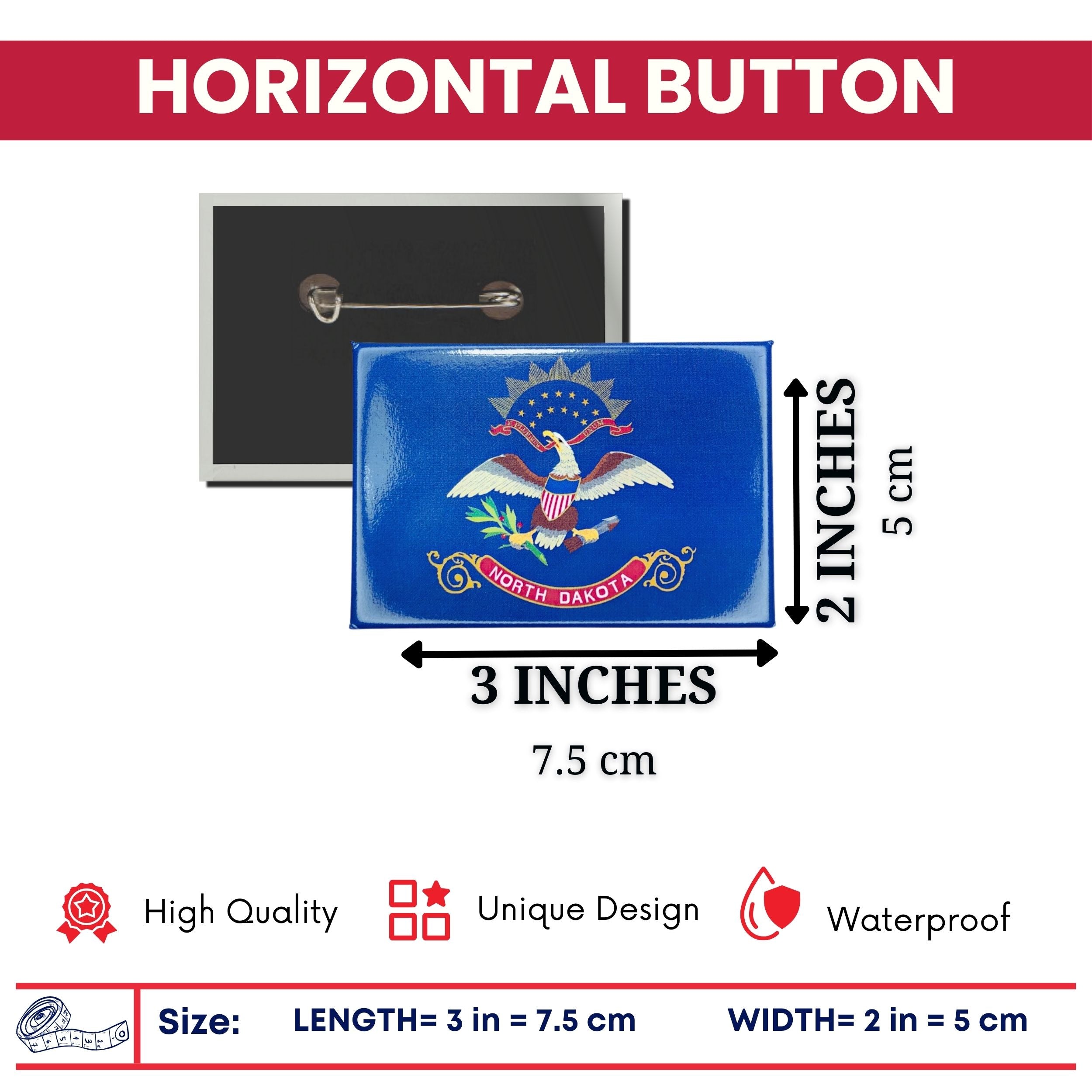 Horizontal Button - State Flag North Dakota - USA