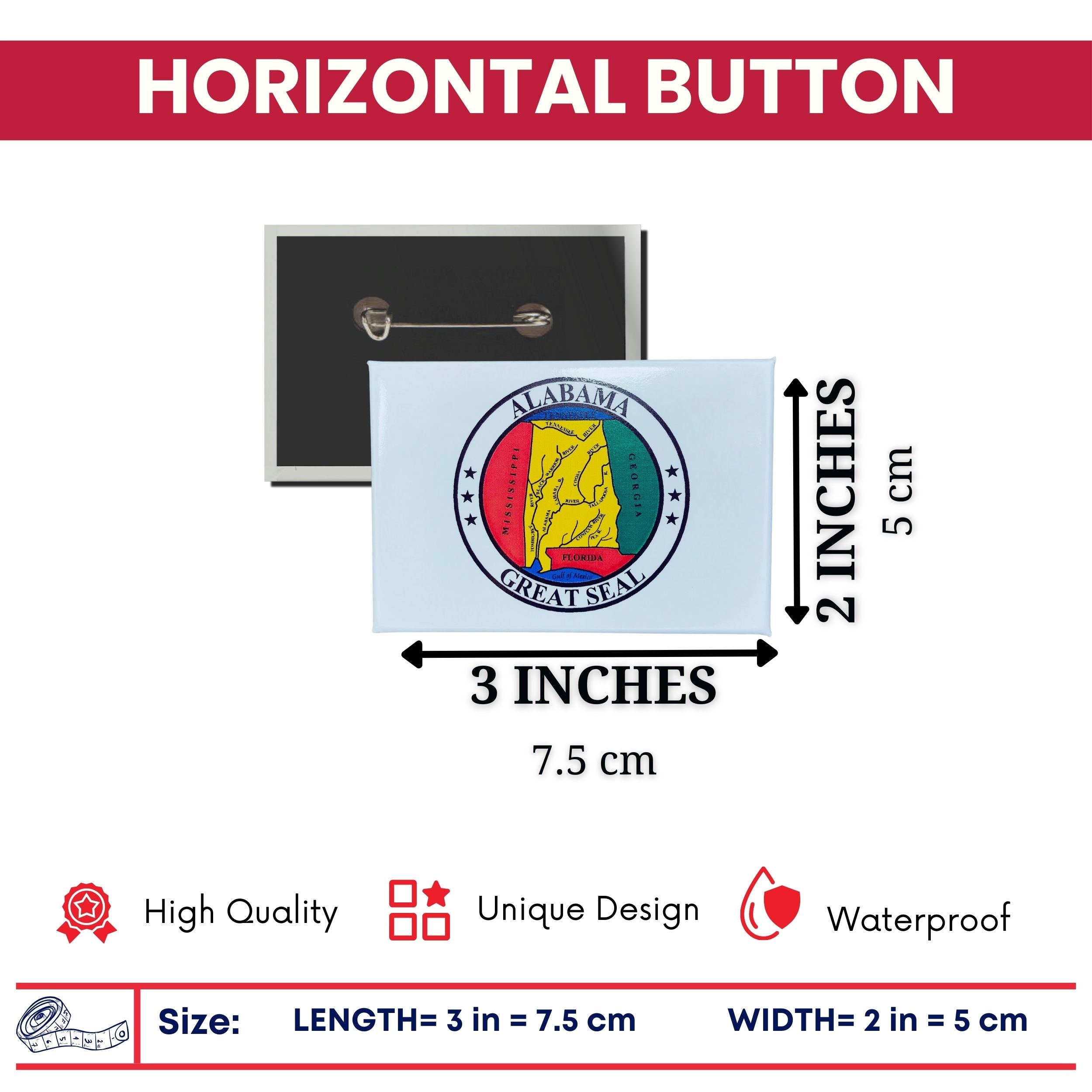 Horizontal Button - State Seal Alabama - USA