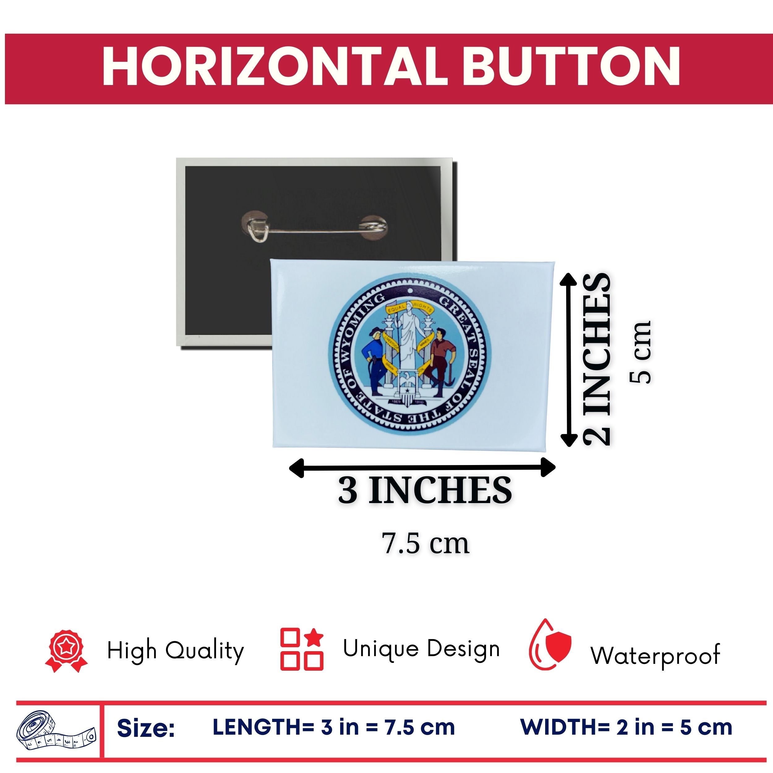 Horizontal Button - State Seal Wyoming - USA