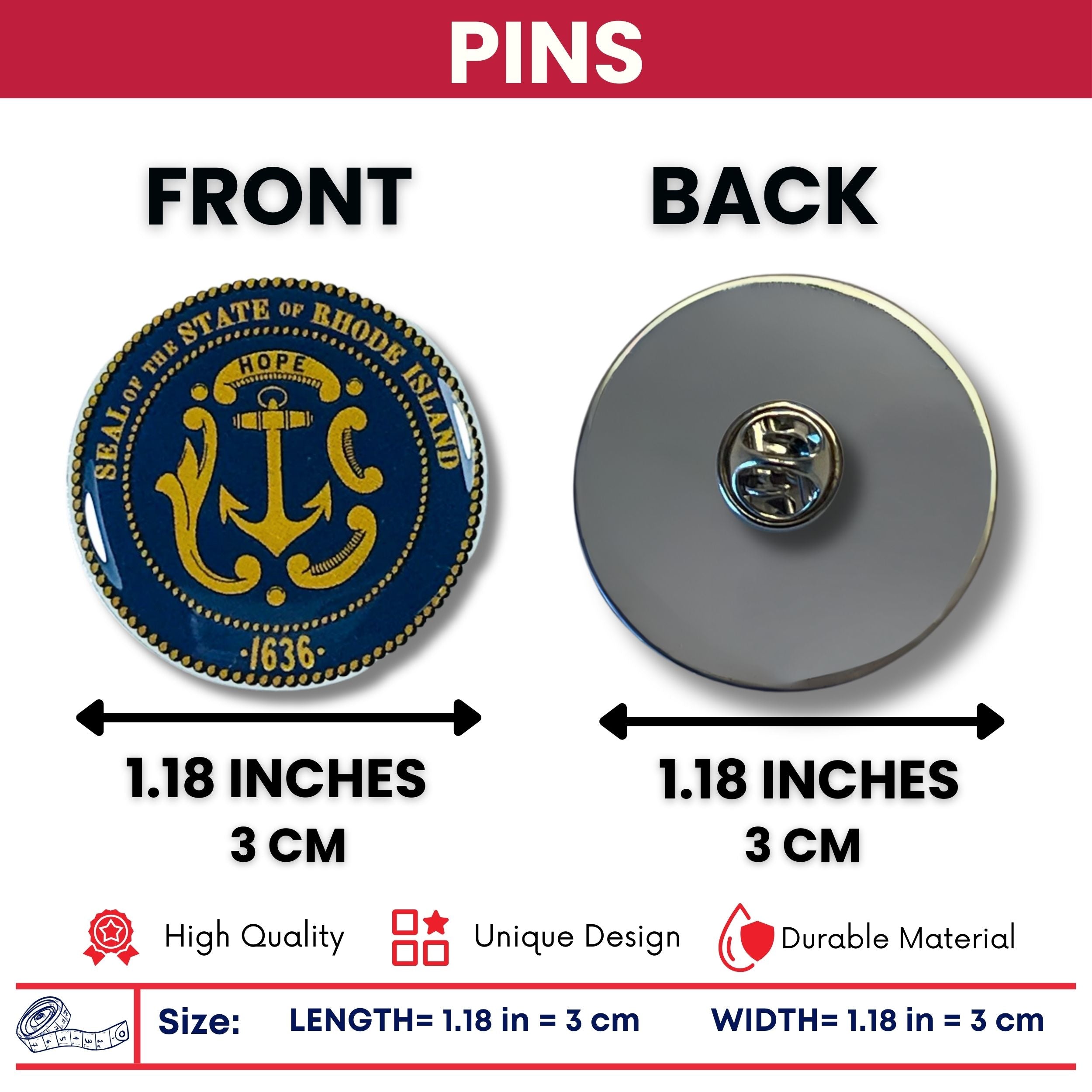 Pin - State Seal Rhode Island - USA