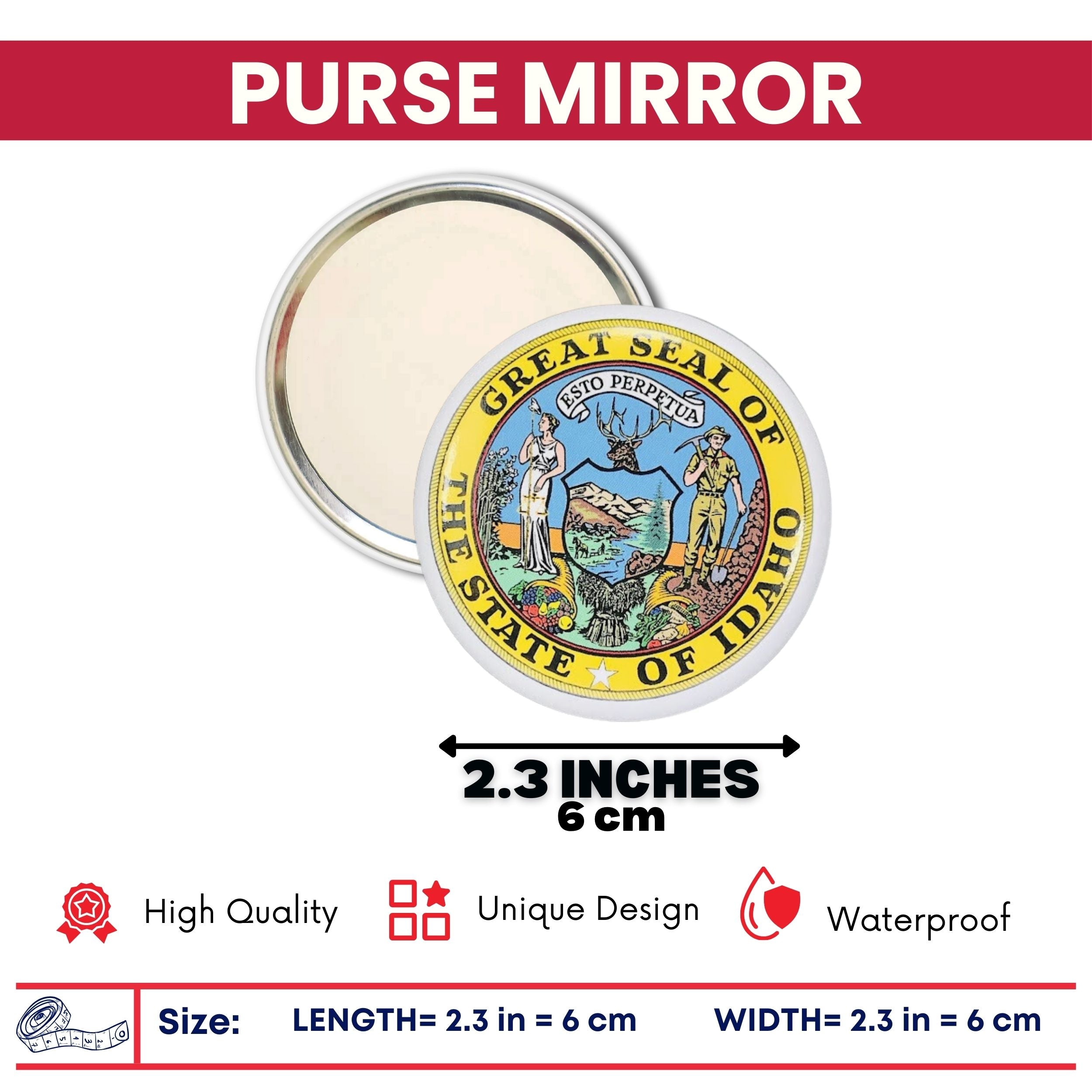 Purse Mirror - State Seal Idaho - USA