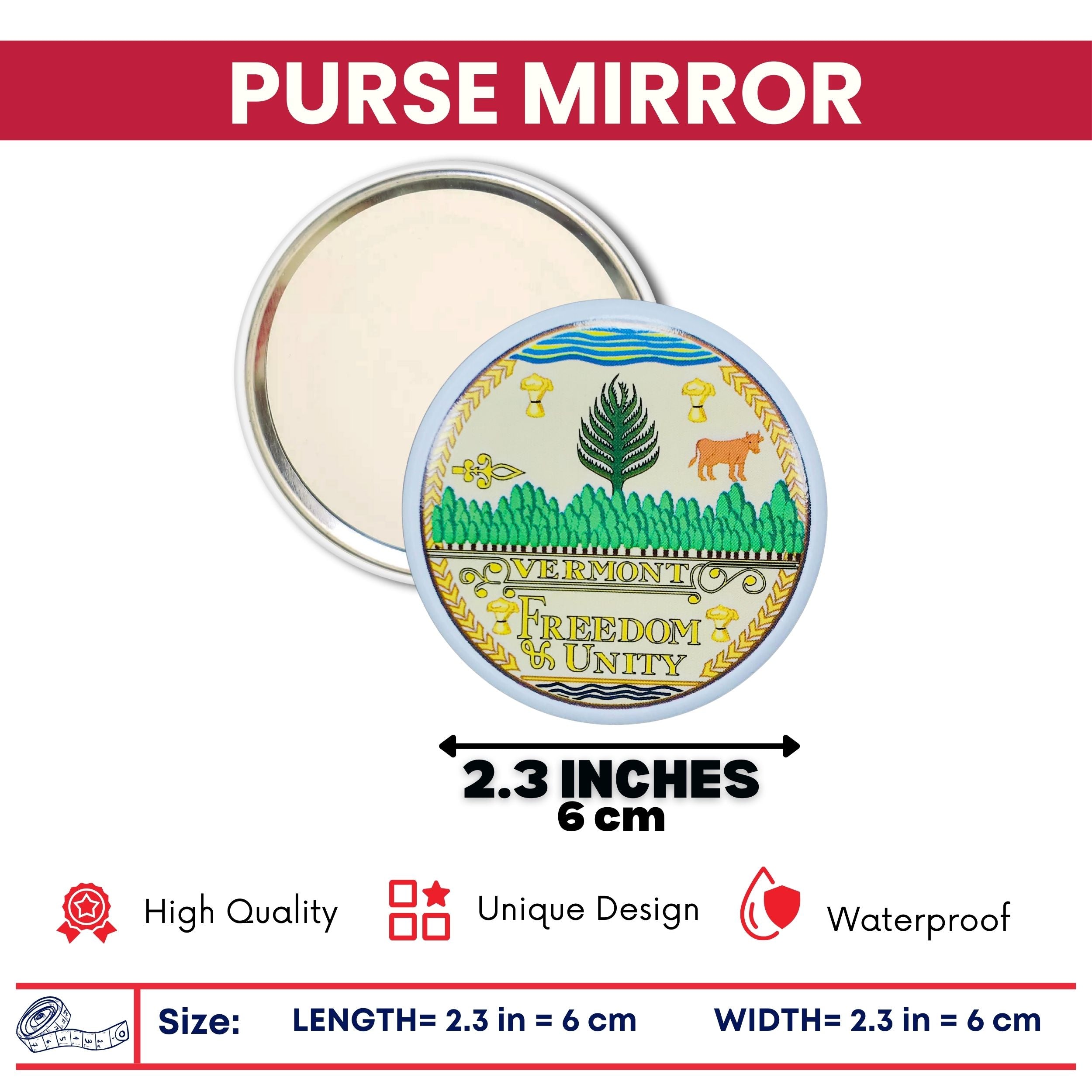 Purse Mirror - State Seal Vermont - USA