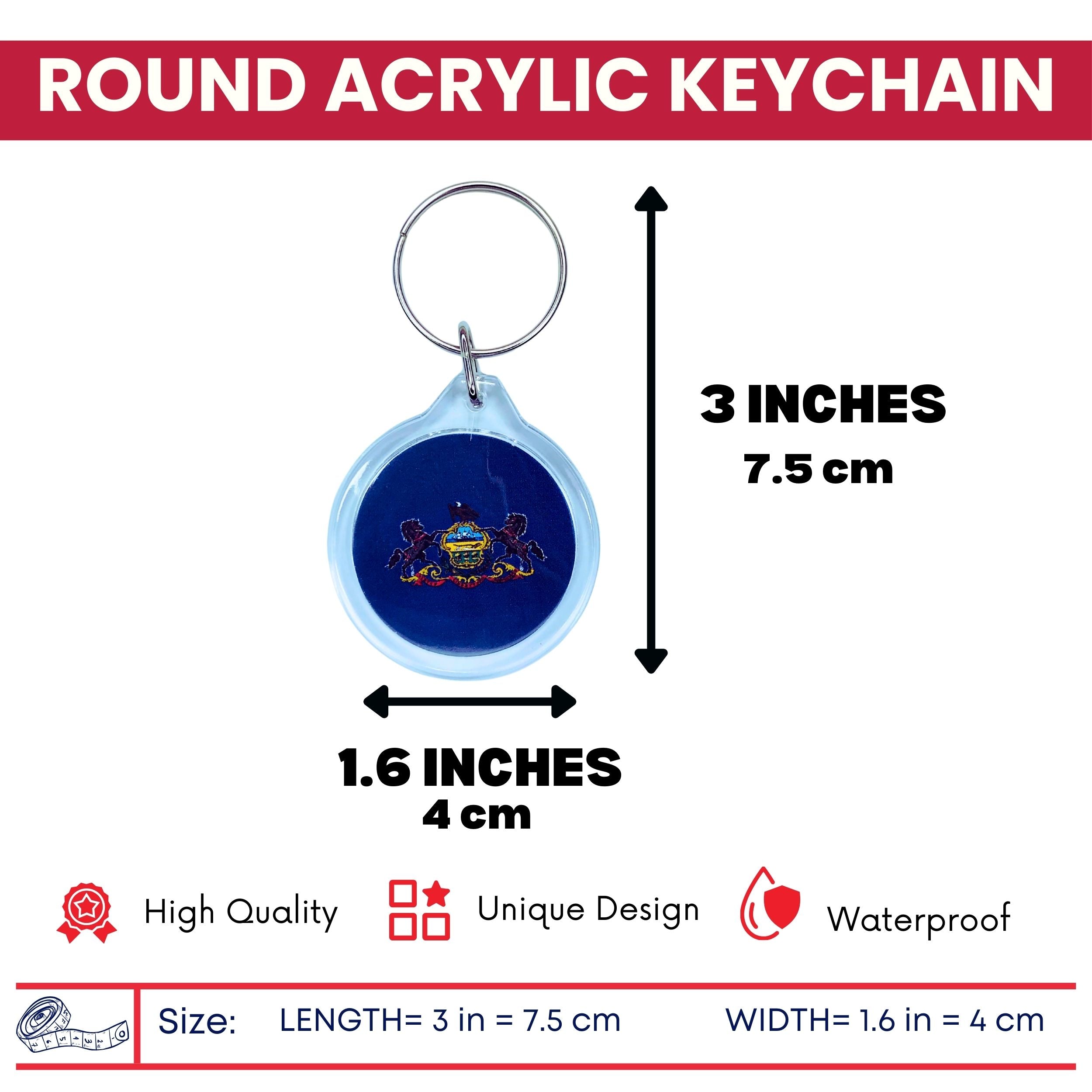 Round Acrylic Keychain - State Flag Pennsylvania - USA