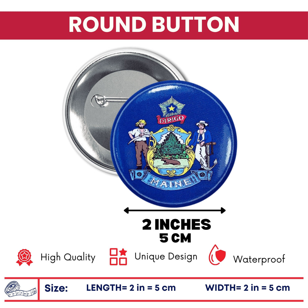 Round Button - State Flag Maine - USA