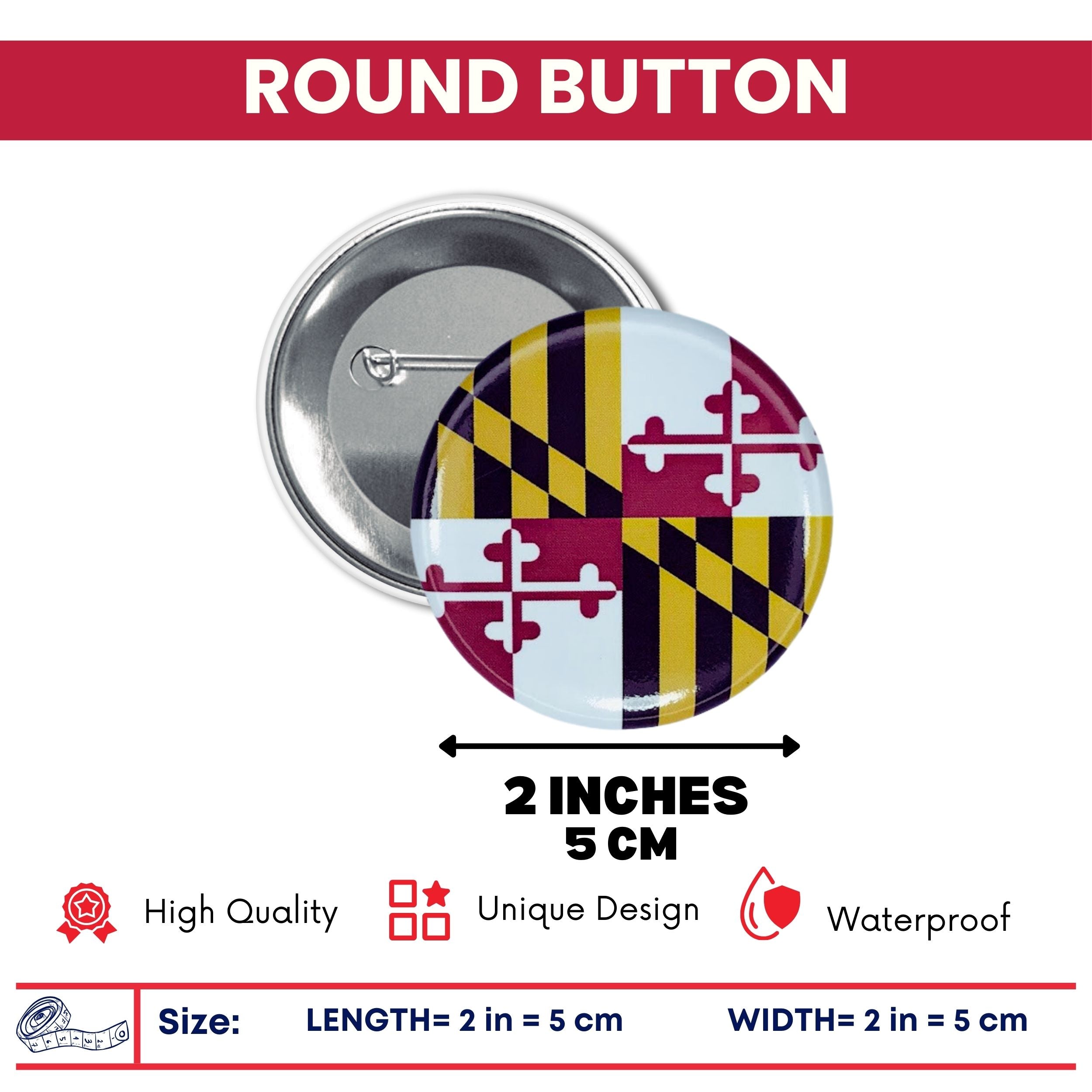 Round Button - State Flag Maryland - USA
