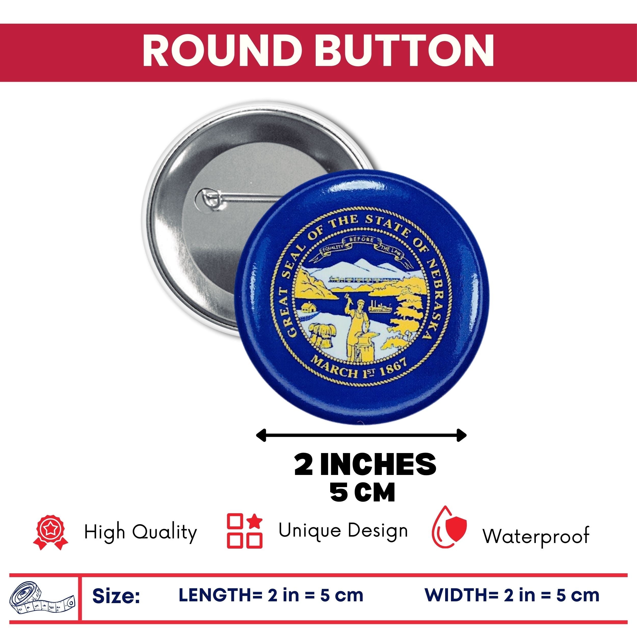 Round Button - State Flag Nebraska - USA