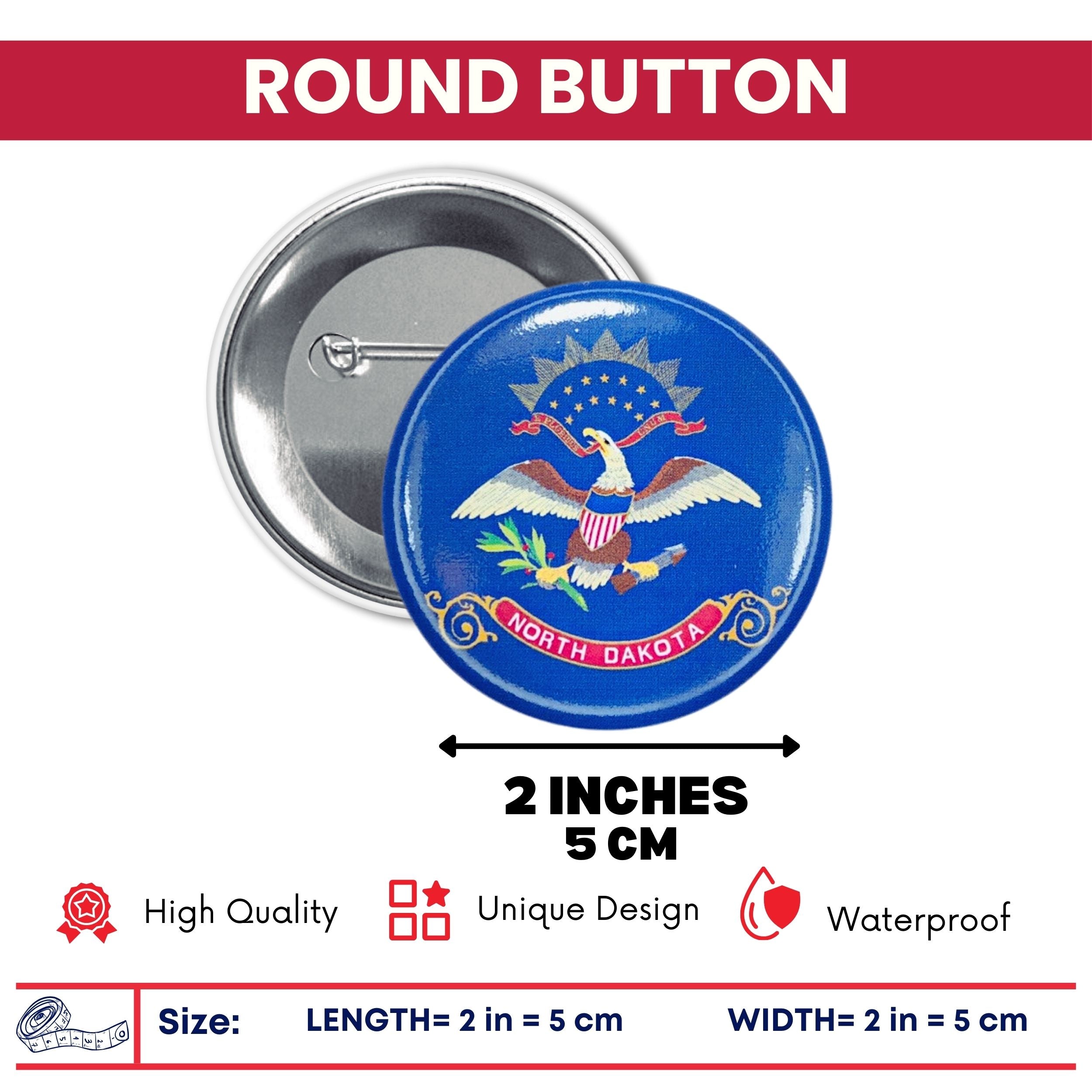 Round Button - State Flag North Dakota - USA