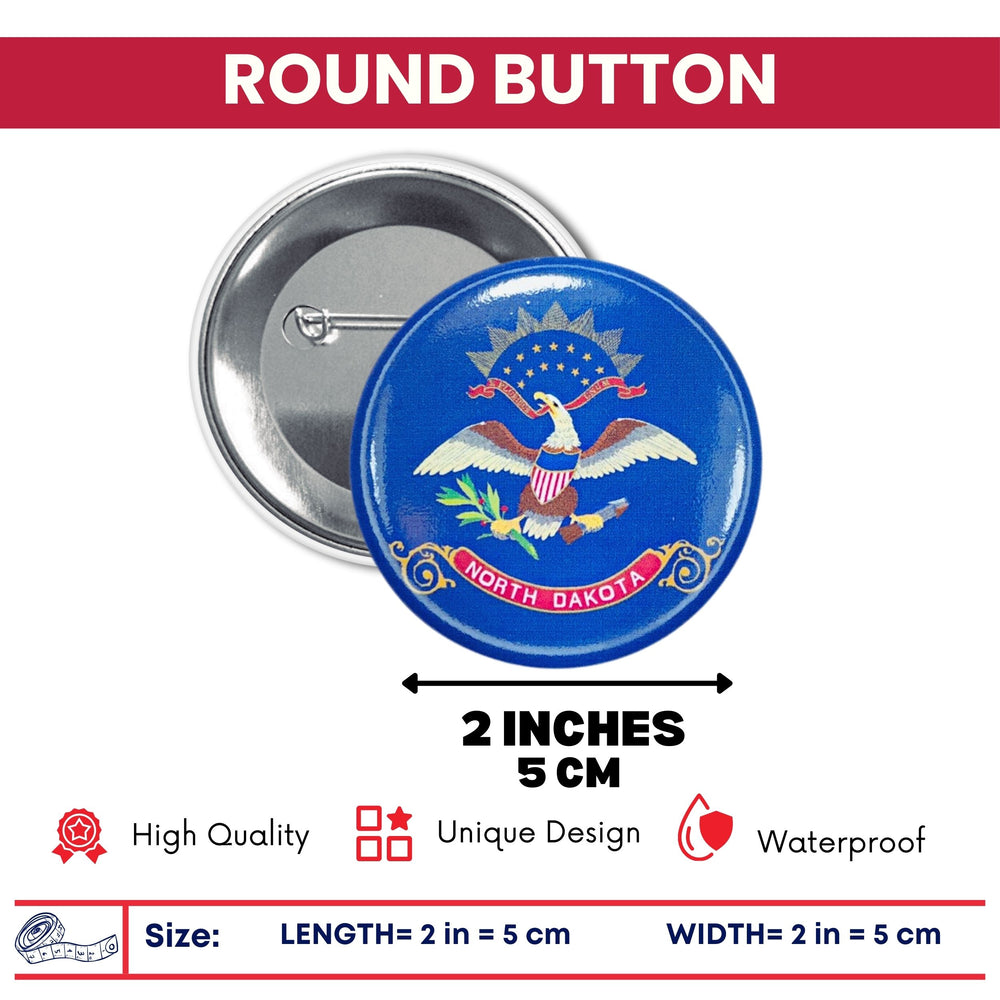 Round Button - State Flag North Dakota - USA