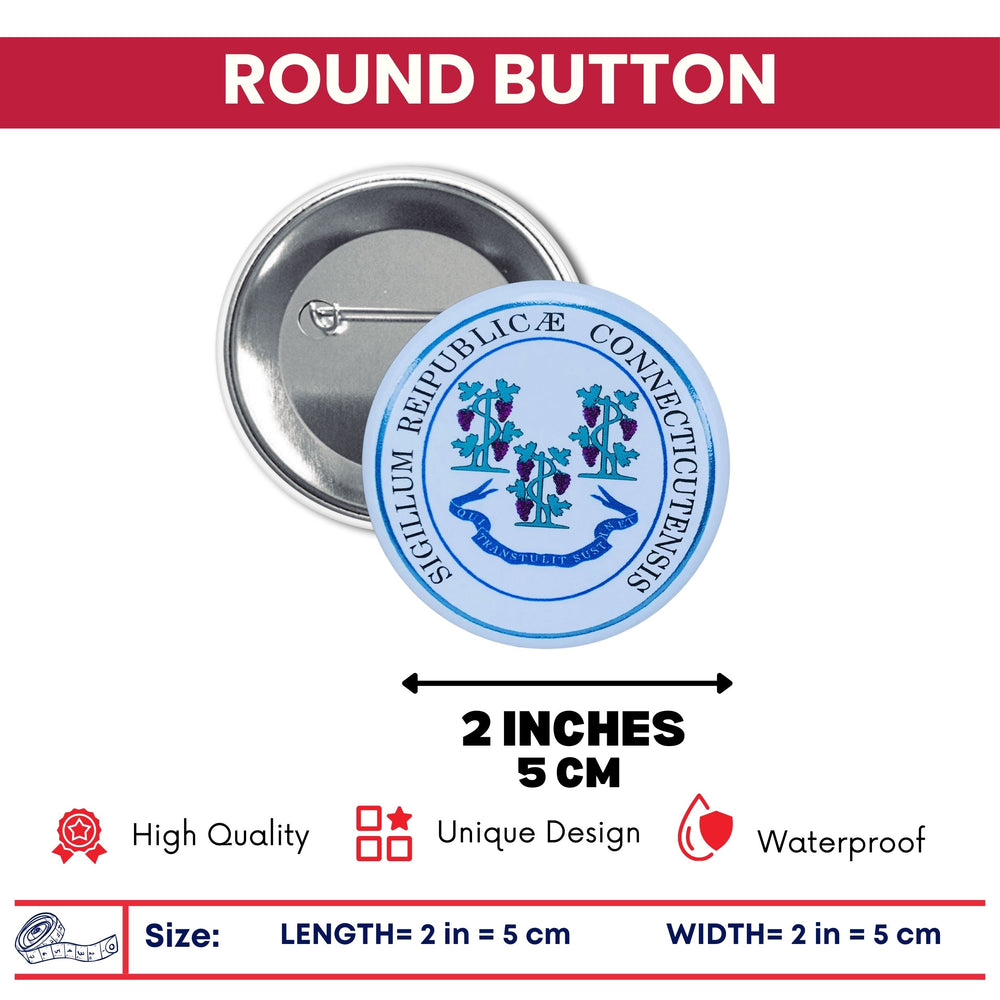 Round Button - State Seal Connecticut - USA