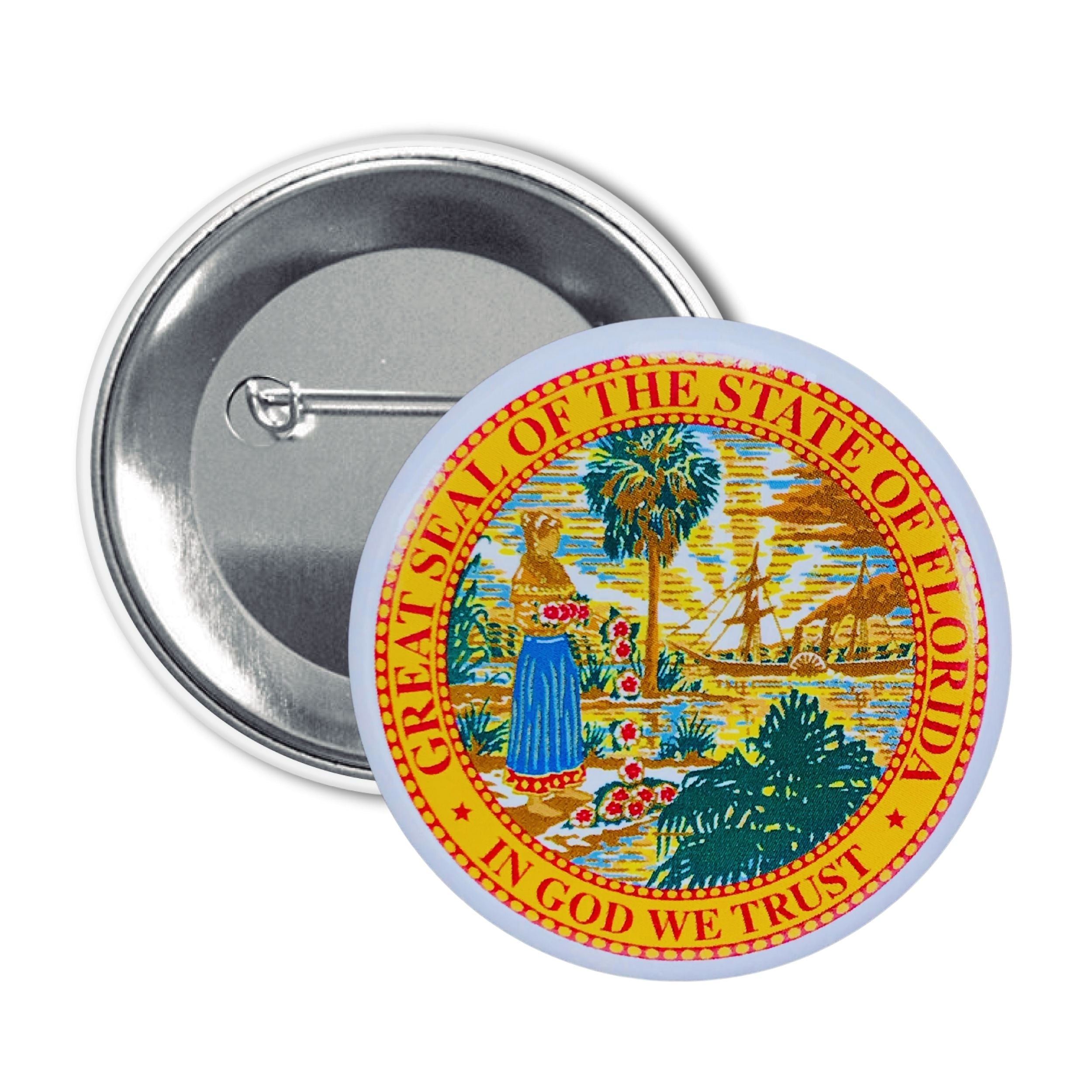 Round Button - State Seal Florida - USA