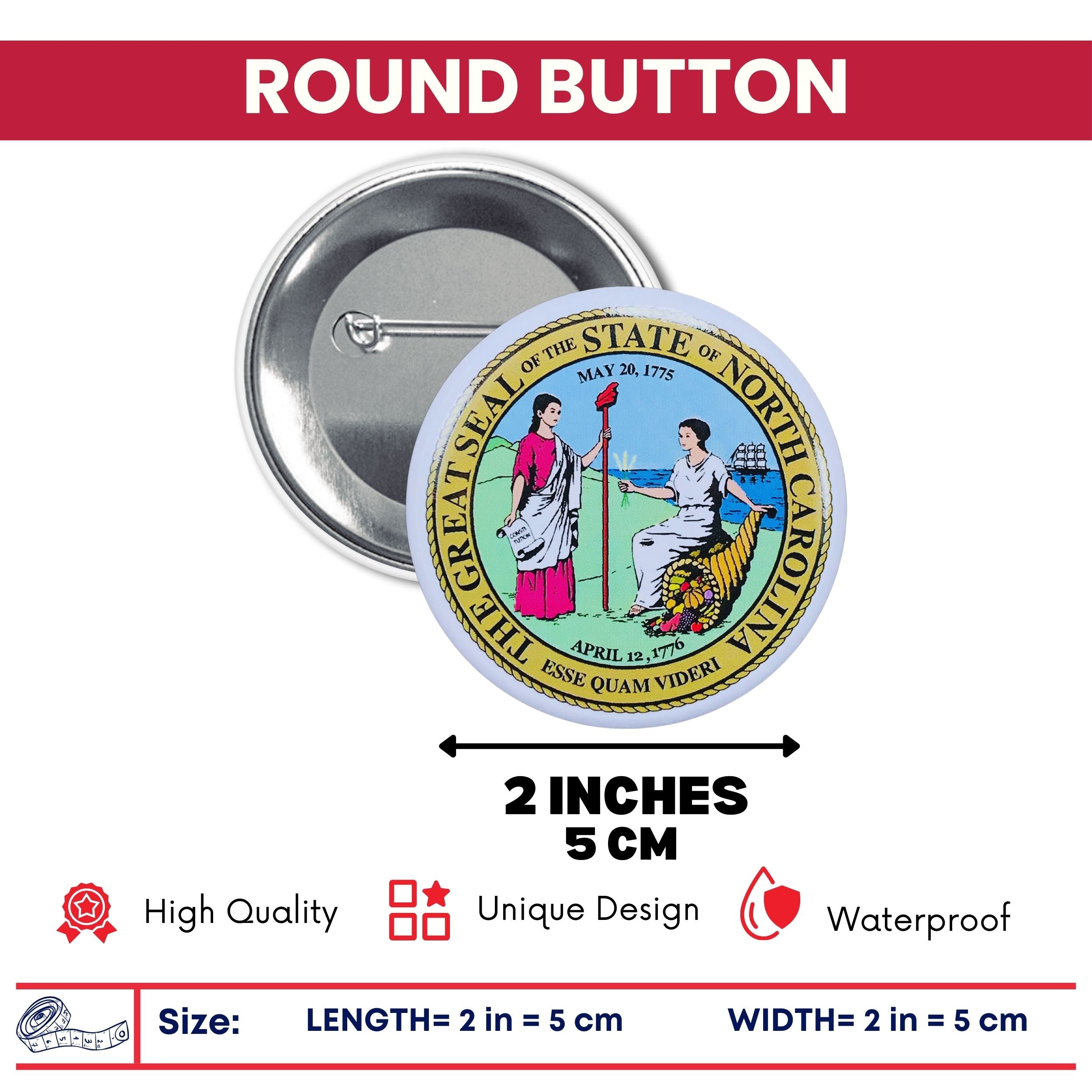 Round Button - State Seal North Carolina - USA