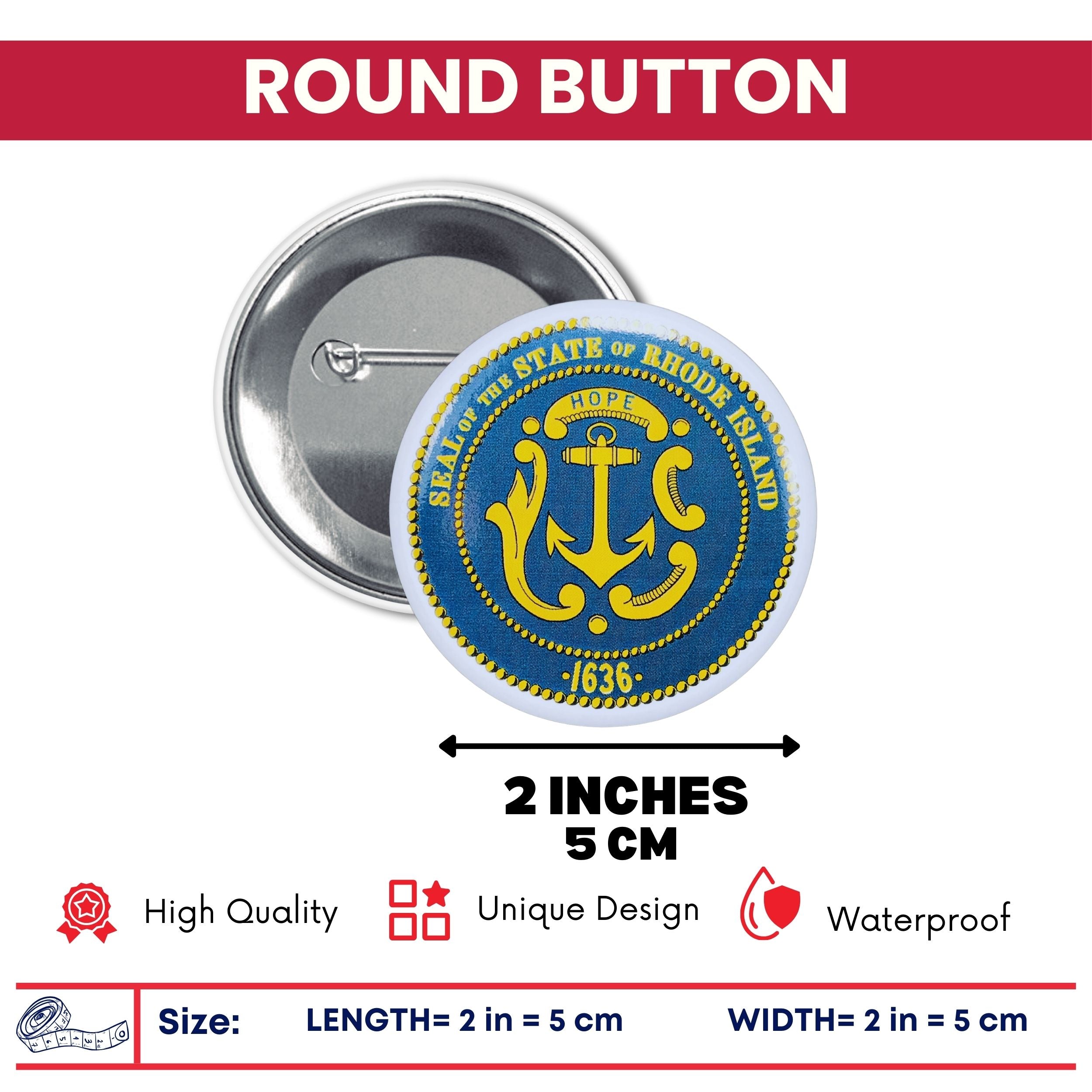 Round Button - State Seal Rhode Island - USA