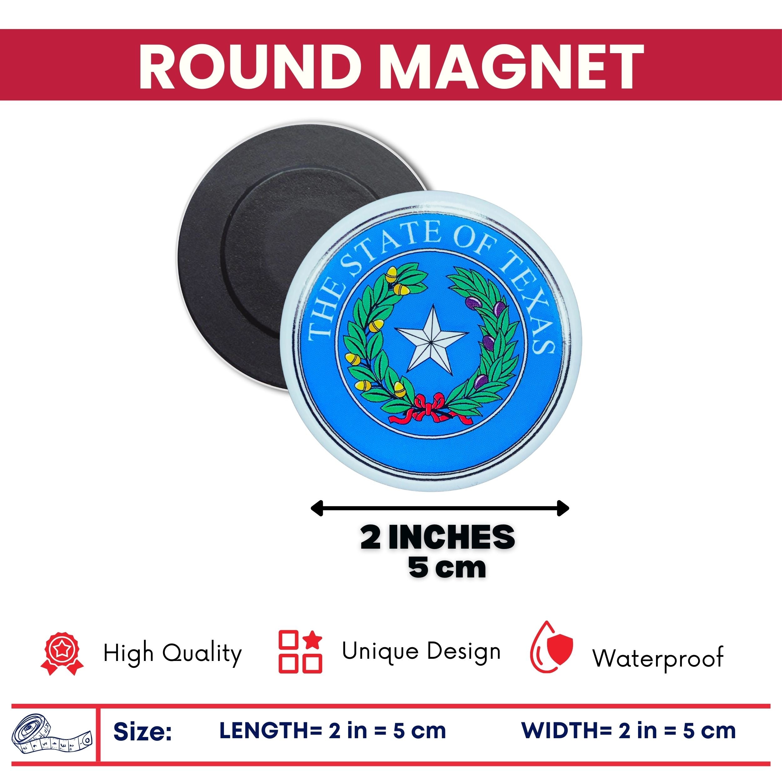Round Magnet - State Seal Texas - USA