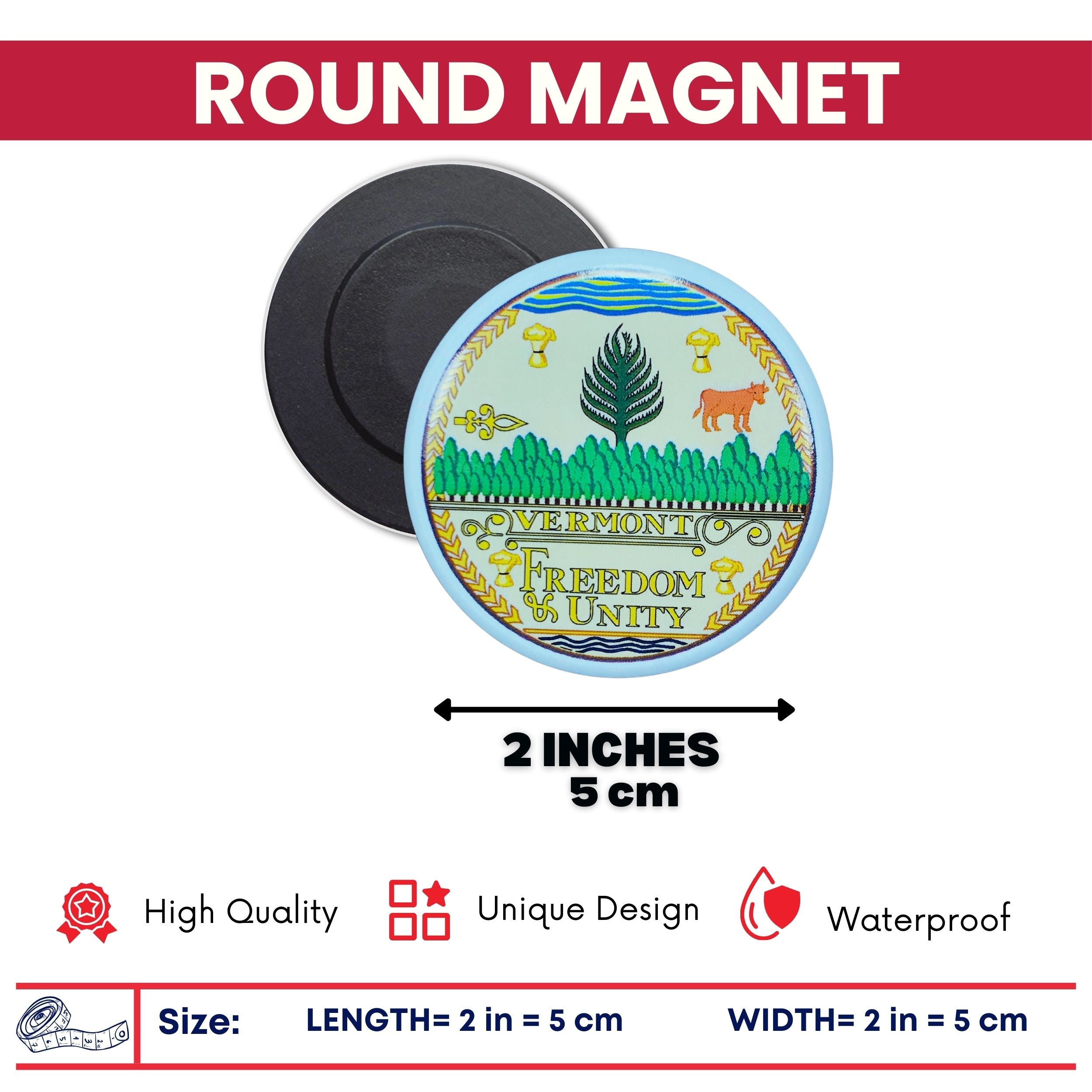 Round Magnet - State Seal Vermont - USA