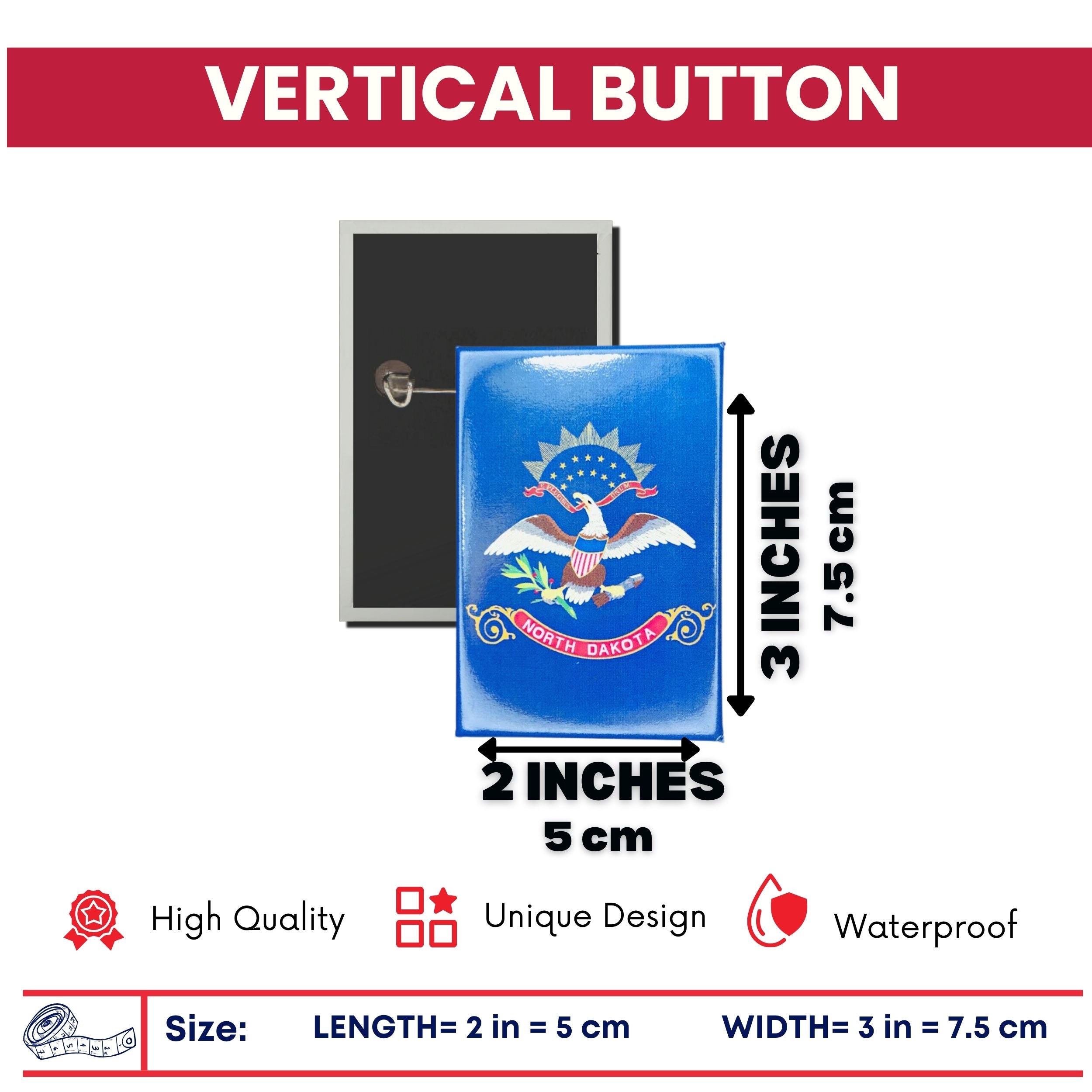 Vertical Button - State Flag North Dakota - USA
