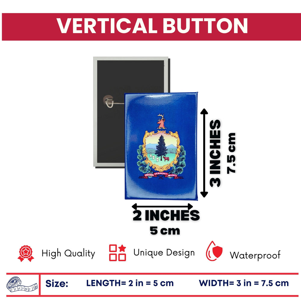 Vertical Button - State Flag Vermont - USA