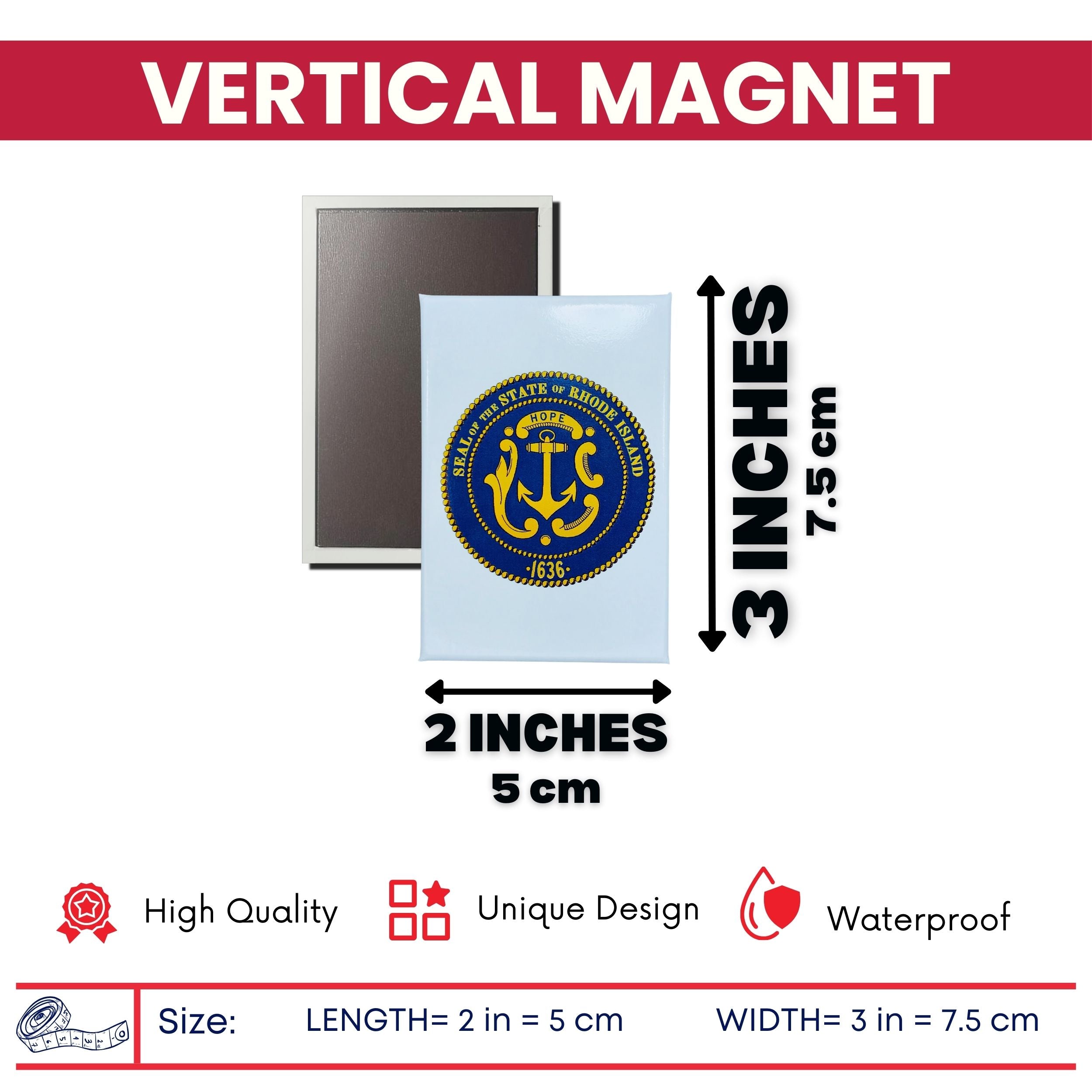 Vertical Magnet - State Seal Rhode Island - USA